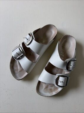 Birkenstock Arizona Big Buckle Summer Collection White Sandals Silver Buckle
